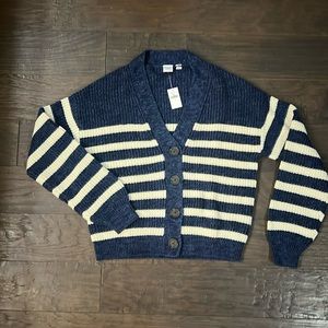 Gap Women’s Shaker-Stitch Cardigan, Navy & White, Small